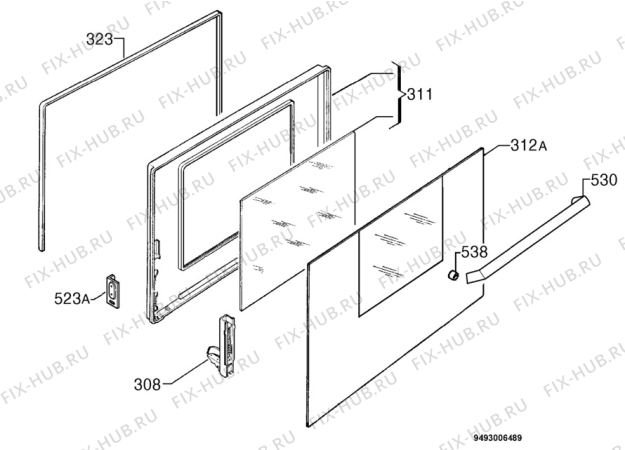 Взрыв-схема плиты (духовки) Zanussi ZBQ365B - Схема узла Door 003